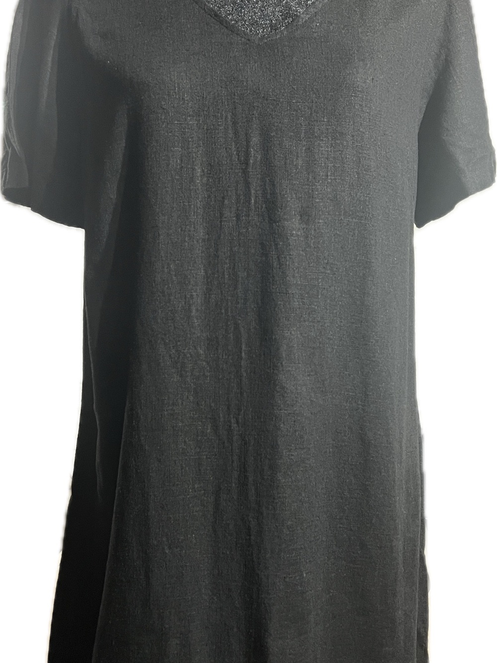 Black V-Neck Linen Mini Dress - Women's Simple Shift